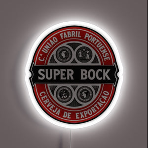 Vintage Style RGB Neon Sign featuring iconic Portuguese beer branding logo.