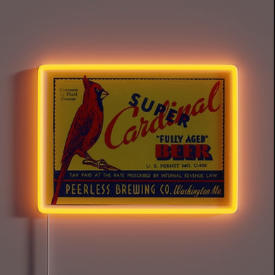 Vibrant LED display features illuminated Super Cardinal Beer logo design.