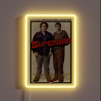 Bring legendary laughs to your wall with this **Superbad** neon-framed poster. 🍻✨ The ultimate tribute to awkward teenage adventures, iconic one-liners, and unforgettable high school nights. Perfect for movie buffs, man caves, or your next party backdrop.