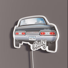 Load image into Gallery viewer, Supernatural Impala Baby RGB neon sign, side view with lights off showing acrylic backing and LED tube