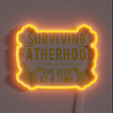 Load image into Gallery viewer, RGB Neon Sign Celebrating Fathers Survival Through Humor and Beer
