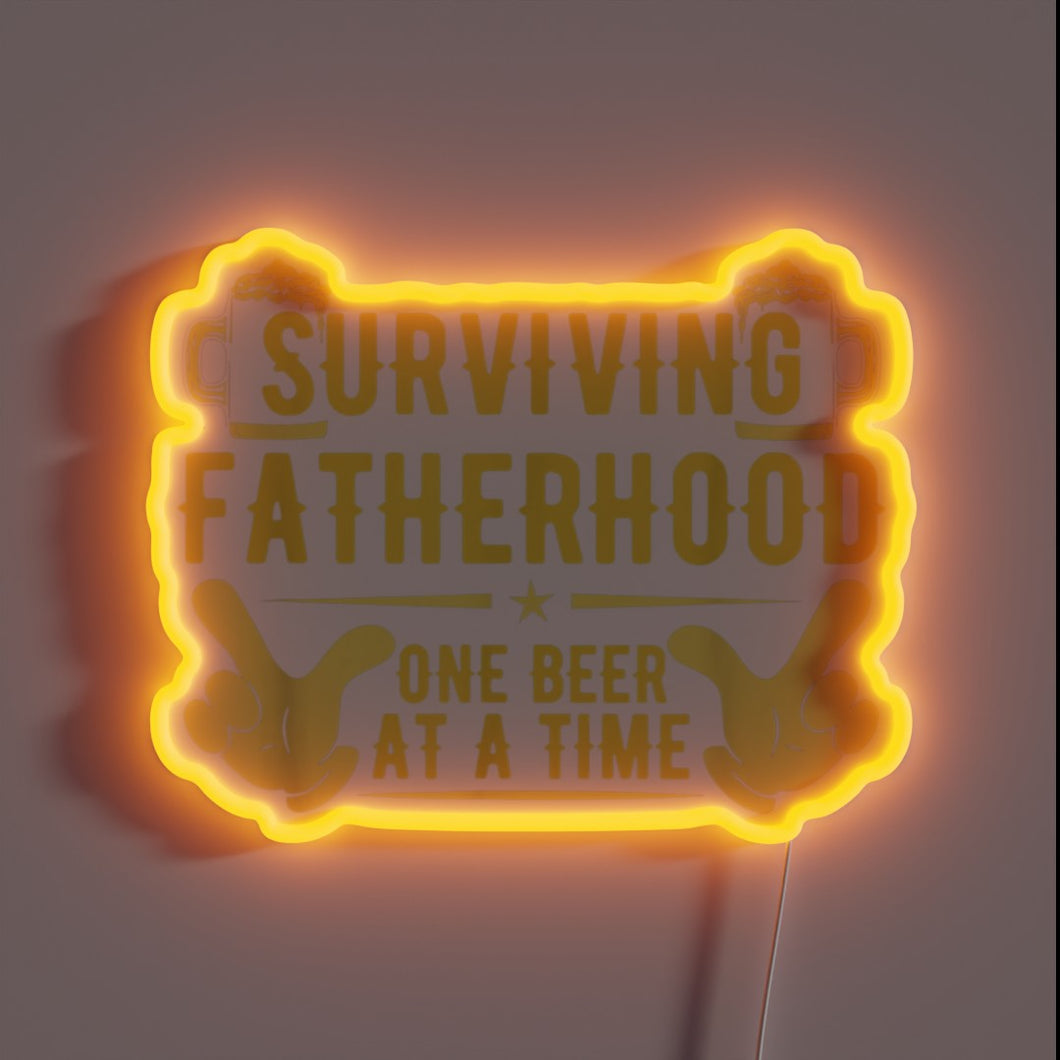 RGB Neon Sign Celebrating Fathers Survival Through Humor and Beer