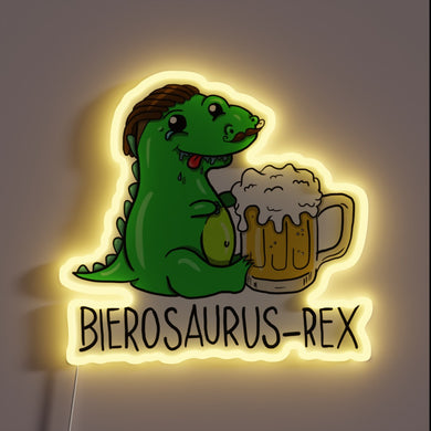 Neon Beer Sign Featuring Friendly T-Rex Dinosaur Character Design