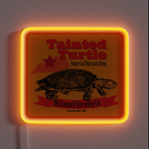 Neon Sign Featuring a Gaudy, Glowing Rainbow Logo Symbol.