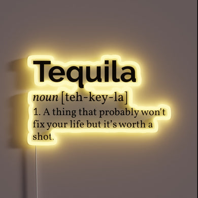 Vibrant LED sign defines tequila culture in bold, colorful style.
