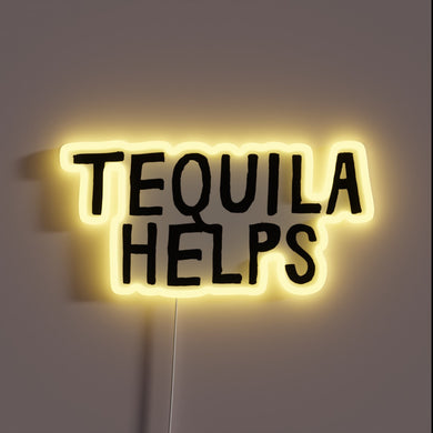 Vibrant RGB neon bar decor featuring tequila-themed cocktail signage.