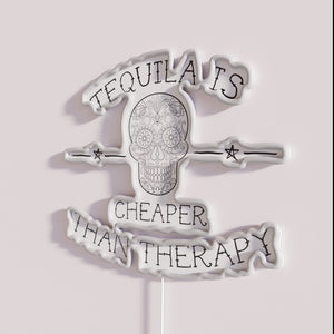 Whimsical Tequila is Cheaper than Therapy Neon Bar Decor Sign
