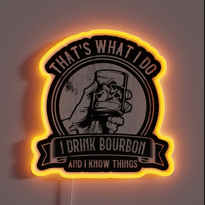 Neon Bar Sign Featuring 'Bourbon' and 'I Know Things' Message