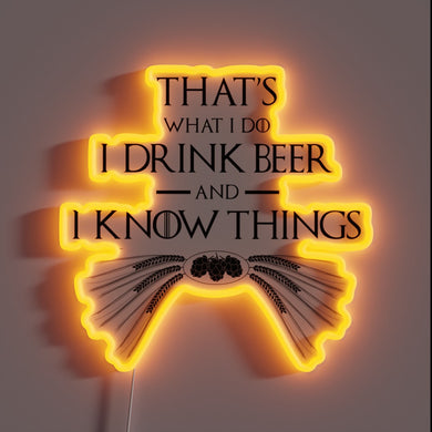 Retro-themed neon beer drinker's pride with humorous literary quote reference.