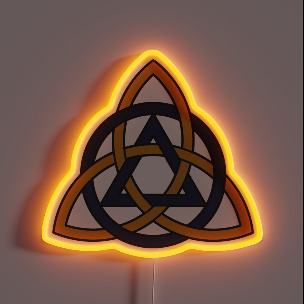 Eye-catching muted neon sign featuring Celtic-inspired triquetra symbol design.