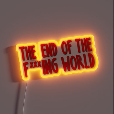Apocalyptic humor meets neon charm in this quirky sign display.