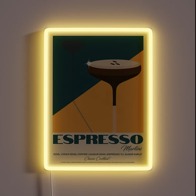 Vibrant neon glow lights up any coffee lover's cocktail bar.