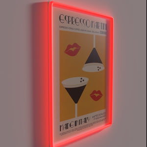 Espresso and vodka cocktail artfully illuminated in vibrant colors