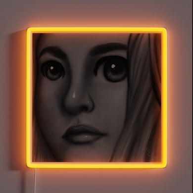 Neon Sign Depicting Enigmatic Female Character in Vibrant Color Palette