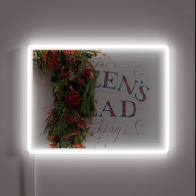 Load image into Gallery viewer, Vintage-style Dorking pub sign featuring RGB illuminated Queen&#39;s Head logo.