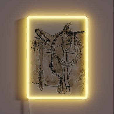 Rustic Western charm meets vibrant LED lighting in this sign.