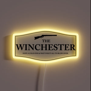 Vintage Neon Sign Featuring Iconic Winchester Logo and Colorful Accents