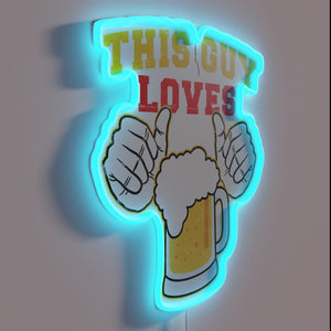 Neon bar decor featuring beer enthusiast's affectionate glowing logo display.