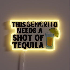 Vibrant Neon Sign Depicting Fiesty Seniorita's Tequila Lovers' Dream