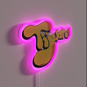 Brightly glowing Tijuana landmark inspired wall decoration with vibrant colors