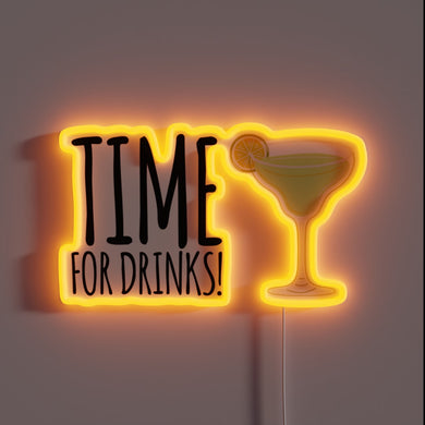 Glowing Neon Sign Displaying Bright Colorful Text 'Time For Drinks'