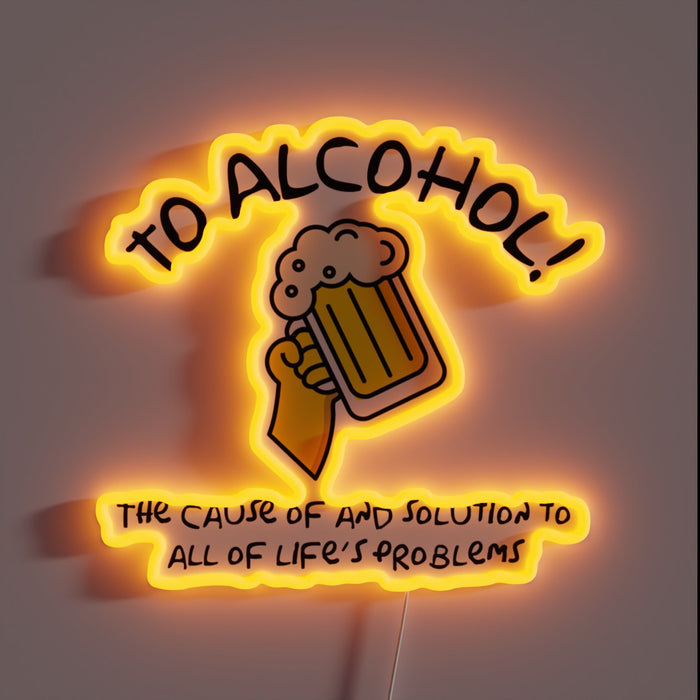 Glowing Bar Decor with Color-Changing 'To Alcohol' Sign