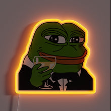 Load image into Gallery viewer, Pepe the Frog neon sign in tuxedo holding a drink.