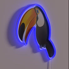 Load image into Gallery viewer, Toco Toucan RGB neon sign, side view lit showing the depth of the acrylic sign