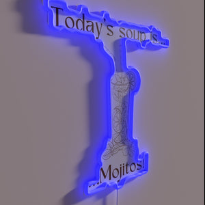 Quirky Neon Sign Displaying Daily Soup Menu in Bright Colors