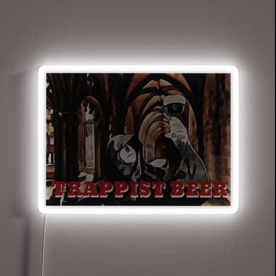 Trappist Monk Illuminates Abbey Sanctuary with Vibrant Neon Sign Design