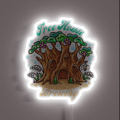 RGB glowing tree house inspired neon beer bar sign