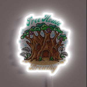 RGB glowing tree house inspired neon beer bar sign