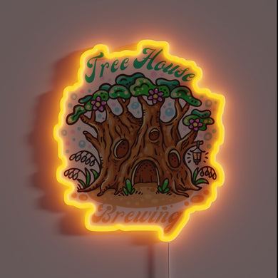 Eye-catching RGB neon sign featuring a whimsical tree house design.