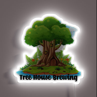 RGB Neon Sign featuring a stylized illustration of a treehouse.