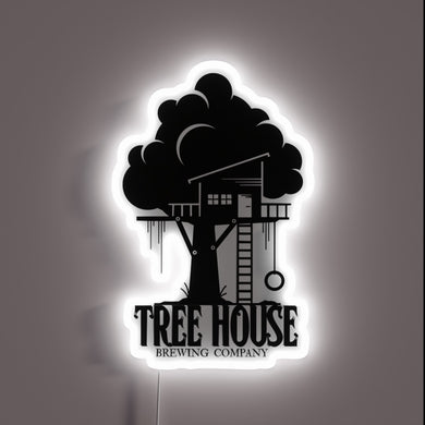 Vibrant RGB illuminated sign featuring the iconic Tree House logo