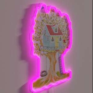 Vibrant RGB neon light-up tree house brewery logo wall decoration