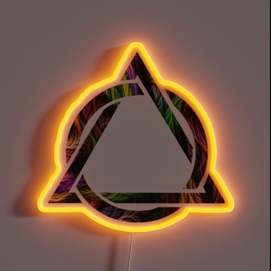 Wild metal AA symbol in neon glow, bold RGB colors