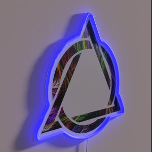 Iconic AA symbol neon sign with glowing red green blue accents