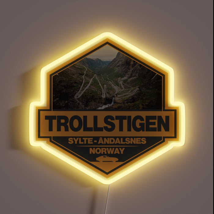 Trollstigen Norway travel badge neon sign.