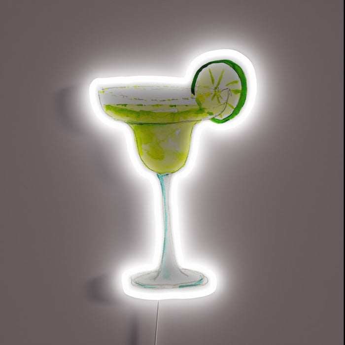 Margarita glass neon sign with lime slice.
