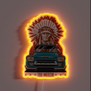 Vibrant aqua and red neon sign for classic truck enthusiasts.