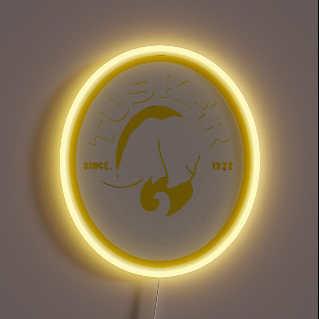 Tusker Lager Logo in Vibrant RGB Neon Sign Illumination