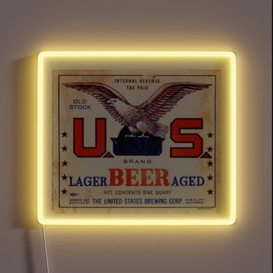Retro-Style American Lager Beer Sign in Distressed Neon Red Blue