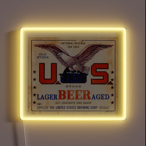 Retro-Style American Lager Beer Sign in Distressed Neon Red Blue