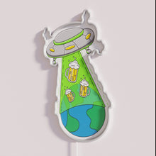 Load image into Gallery viewer, Retro futuristic beer bar decoration with UFO abduction neon design