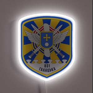 Neon Sign Honoring Ukraine's 831st Tactical Aviation Brigade with vibrant colors