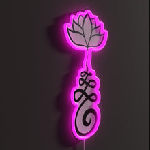 Load image into Gallery viewer, Unalome With Lotus RGB neon sign, side view lit showing the depth of the acrylic sign