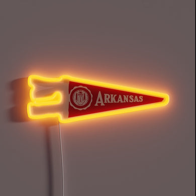 Official University of Arkansas campus neon sign with vibrant colors.