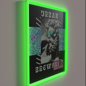 Vibrant urban bar decor with customizable colorful LED lighting accents.