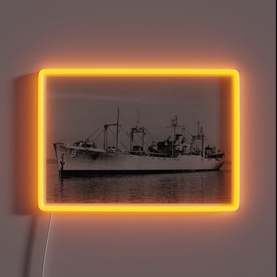 Nautical nostalgia decor with vibrant glow of USS Mazama sign